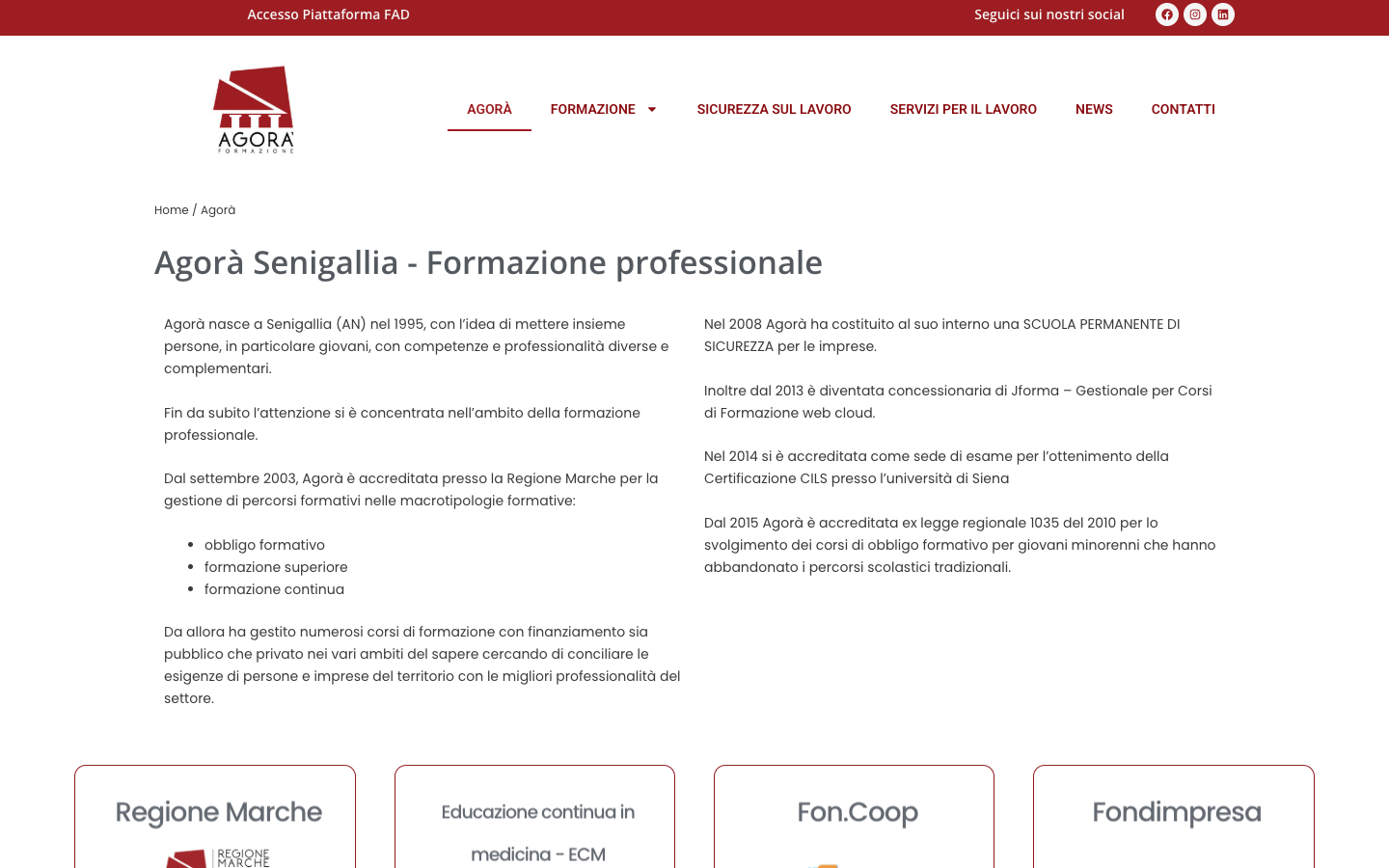 Rifacimento sito web per Agora Formazione Senigallia